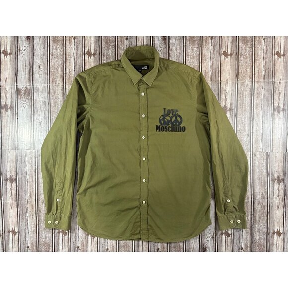 Love Moschino embossed logo Button Down Shirt Size M color olive green - Picture 1 of 5